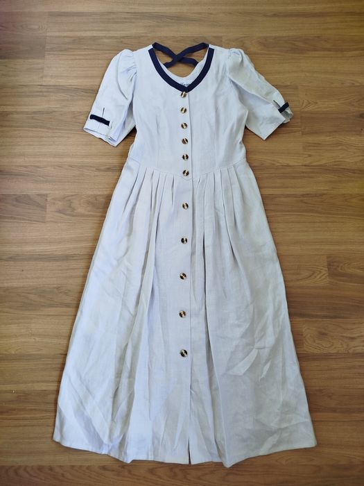 Knopp sukienka 100% len 40/L trachten retro bawarski styl bufki vintag