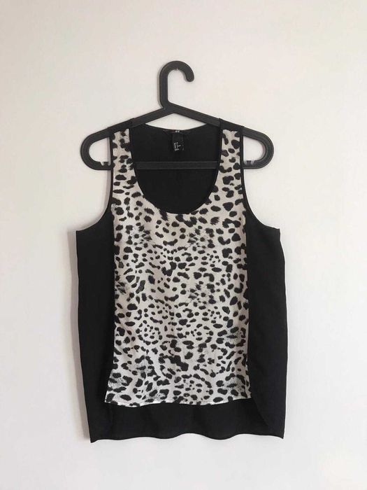 Bluzka top panterka motyw zwierzęcy H&M M czarny szary