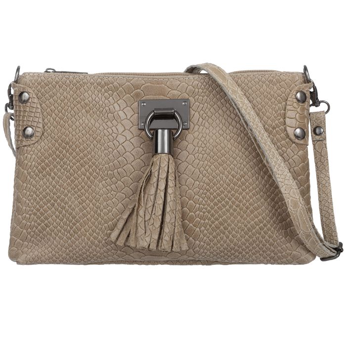 VERA PELLE torebka skórzana listonoszka kroko z paskiem V487 c.beżowa