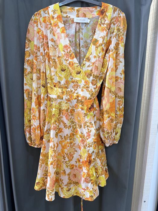 Vestido Curto Zimmermann Floral Laranja e Amarelo (Tamanho 3 / L)