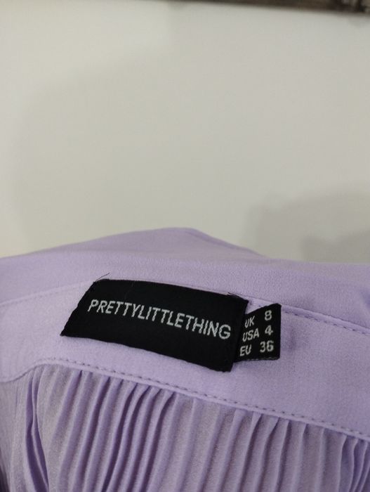DAMSKA koszula Pretty Little Thing liliowa S-XXL OVERSIZE PLISOWANA