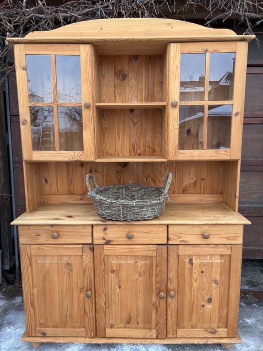 Solidny, drewniany kredens -piękny, pojemny, naturalny- 130x40x195cm