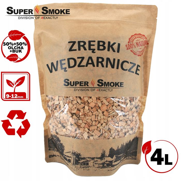 Zrębki Wędzarnicze Super Smoke OLCHA+BUK KL-10 (9-12mm) L 4L Kraft