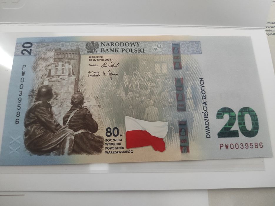 Banknot kolekcjonersk 20 zł 80. Rocznica Wybuchu Powstania Warszawski