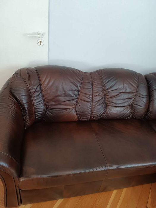 Narożnik skórzany z funkcją spania i fotel