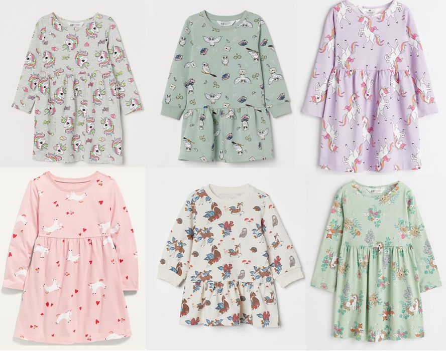 Платье единорог длинный рукав H&M 98/104, 110/116 плаття Unicorn