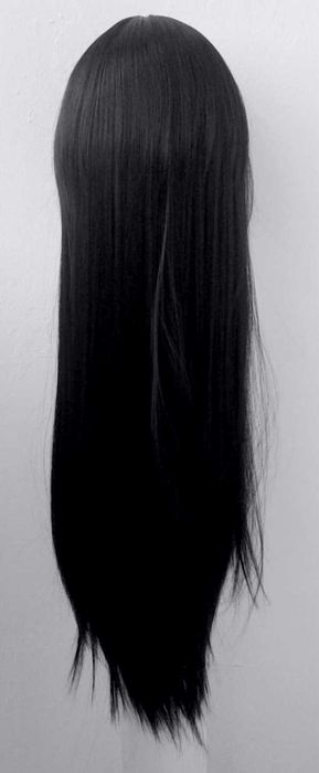 Długa czarna prosta peruka z grzywką cieniowana cosplay czarny wig