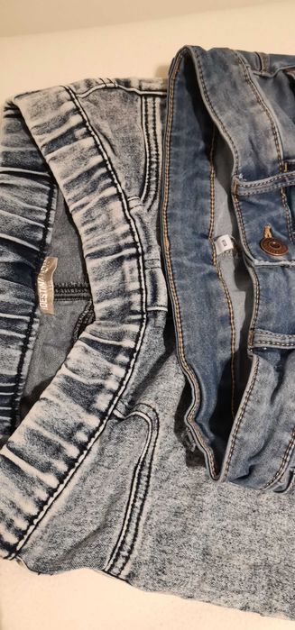 Jeansy 158 dziewczęce - zestaw 2 par : dżinsy niebieskie i marmurkowe