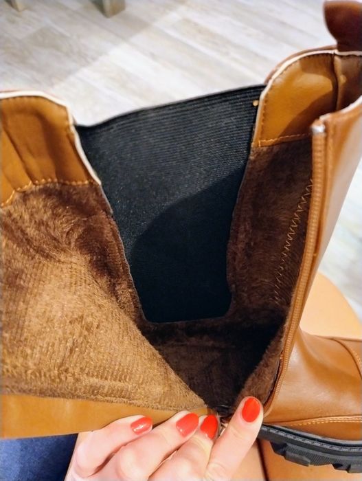 Nowe wysokie botki kozaki sztyblety brązowo-czarne na platformie 41