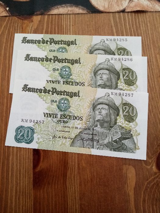 20$ d GARCIA DE ORTA 3 Notas,Novas NÃO CIRCULADAS com Numeros Seguidos