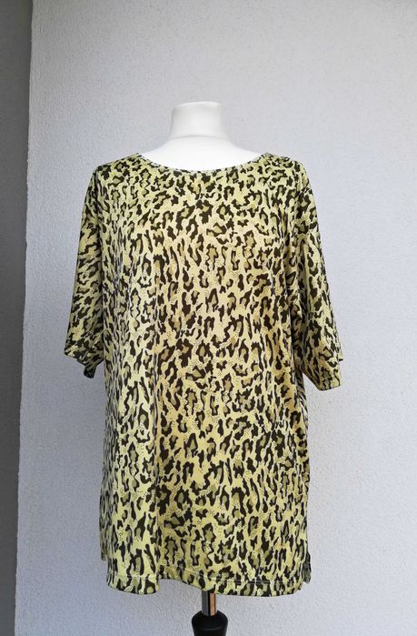 Koszulka bluzka panterka zwierzęca zwiewna lekka khaki zółty zielony