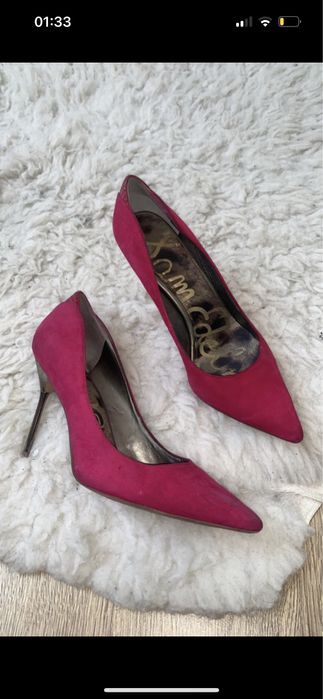 Szpilki zamszowe fuksja lustrzane 38,5/39 srebrne różowe