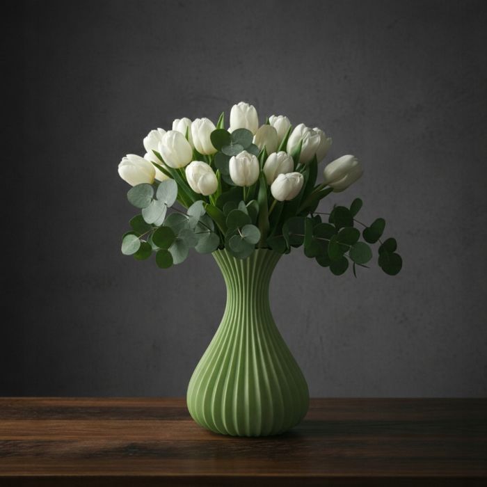 Wazon Duży Kielich Beżowy 23cm na Kwiaty LEGO ICONS Bukiet Zielony