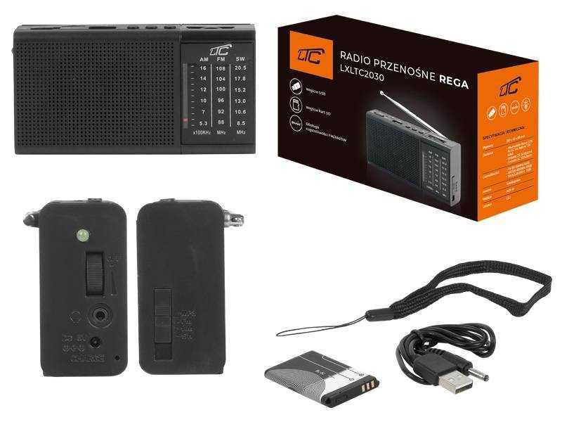 Radio przenośne LTC REGA USB/SD/AUX mini latarka LED akumuator BL-5C czarne