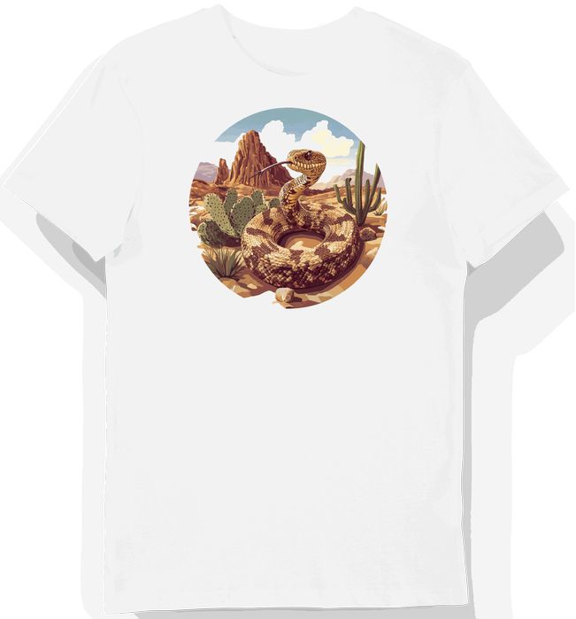 Koszulka męska biała z motywem węża na pustynnym tle L