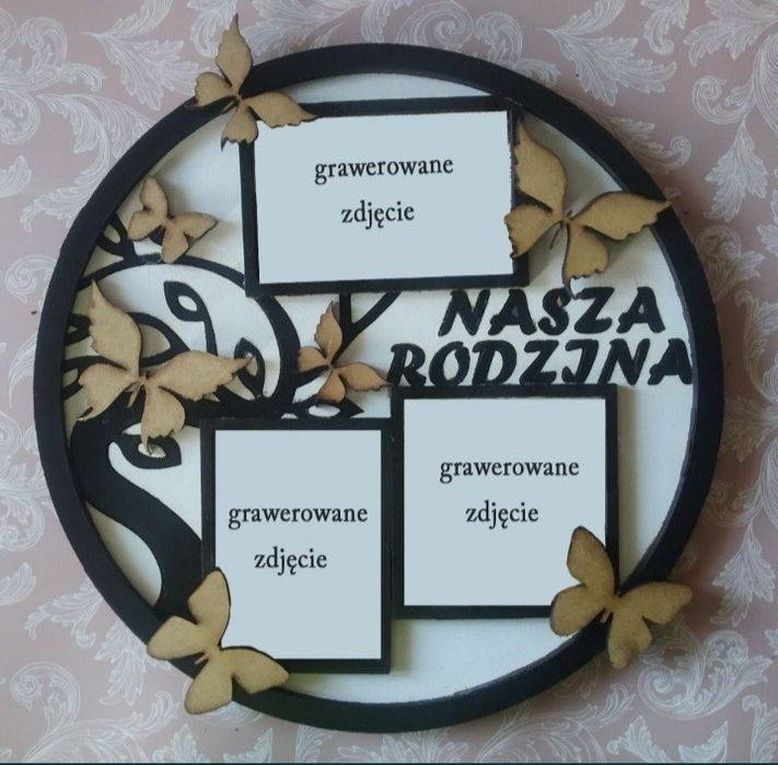 ramka na zdjęcia z grawerowanymi zdjęciami wykonana z drewna