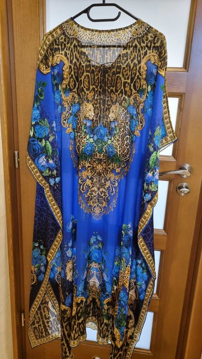 Sukienka jedwabna kaftan tunika Swarovski złoto
