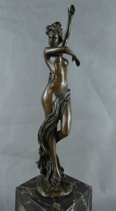 Figura TANCERKA Akt kobieta BRĄZ marmur RZEŹBA sygnowana pieczęć 36 cm