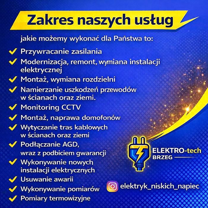 Elektryk, usługi elektryczne, pomiary, awarie, Brzeg, Oława.