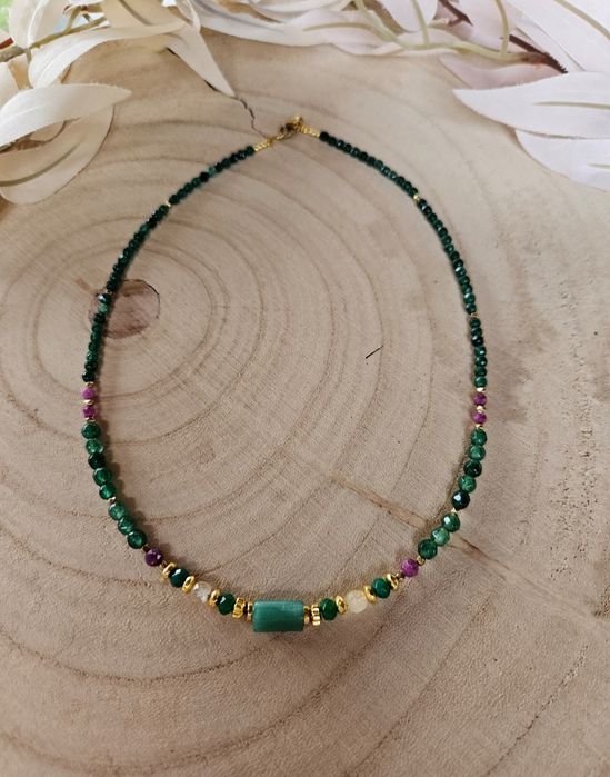 Naszyjnik Choker Kamienie Naturalne Szmaragd Rubin Cytryn Agat Jadeit