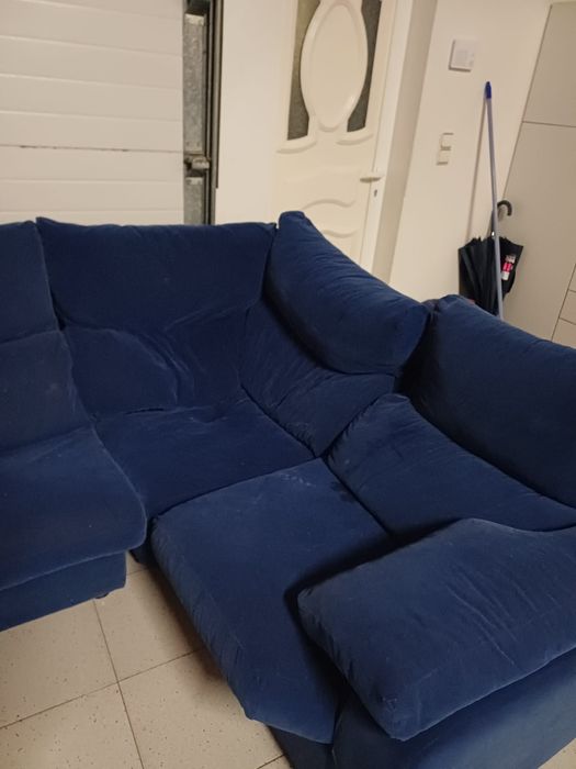 Sofá de canto grande azul