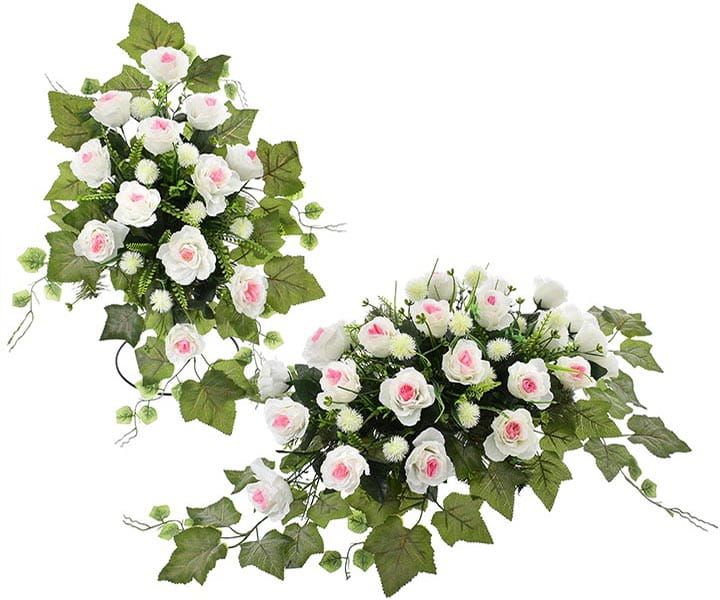 Sztuczne kwiaty stroiki cmentarz róże kompozycja donica komplet pomnik