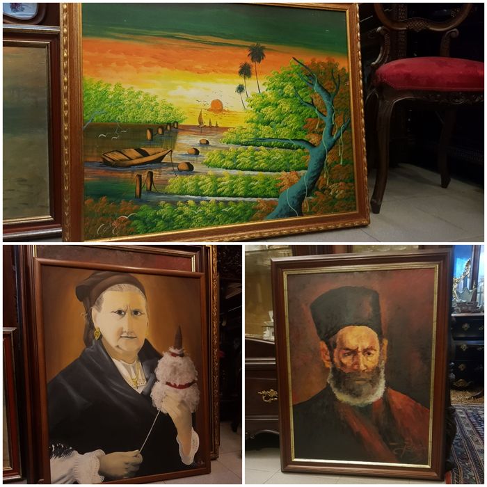 3 telas com pintura a óleo