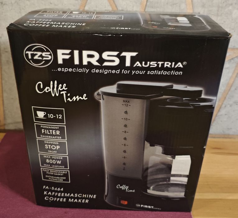 Ekspres przelewowy First Austria FA‑5464 10–12 filiżanek, moc 800W