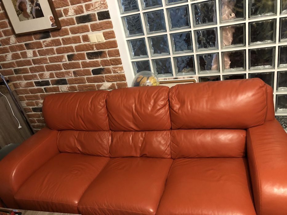 Kanapa 3x2x1 pomaranczowa skora