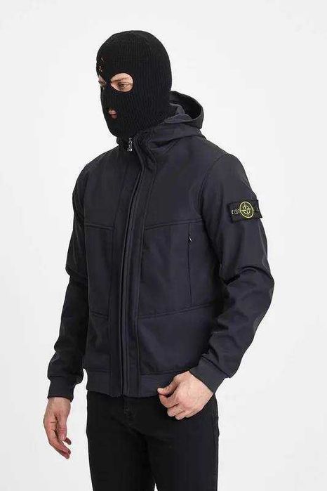 Куртка Softshell Stone Island на мікрофлісі / Чоловіча вітровка хакі чорна антрацит (S-XXL)