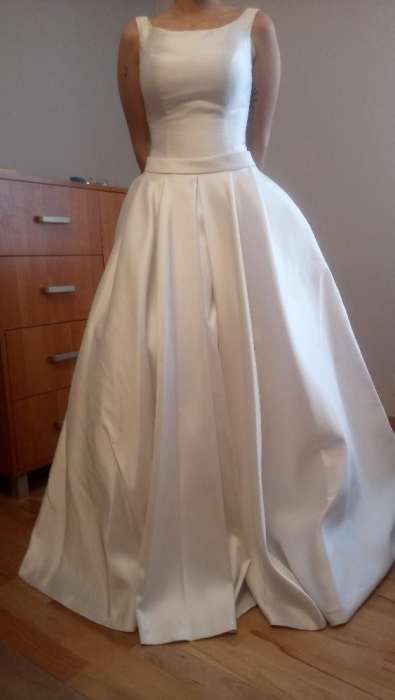 Suknia ślubna biała mikado + poduszeczka na obrączki + welon + bolerko