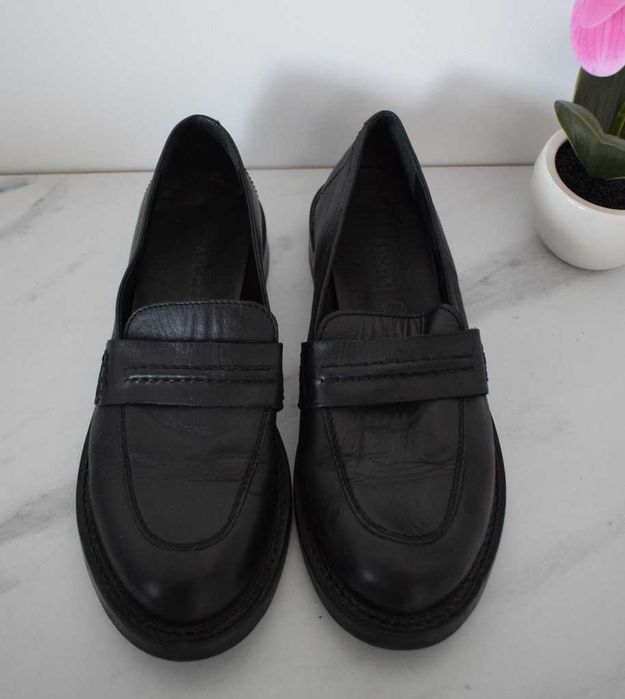 Lasocki skórzane mokasyny buty czarne 39