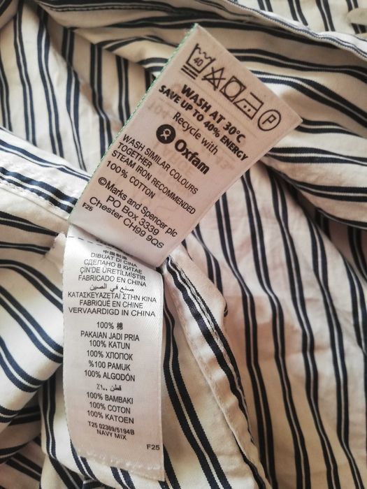 Koszula męska w paski prążkowana M&S Blue Harbour L 100% bawełna