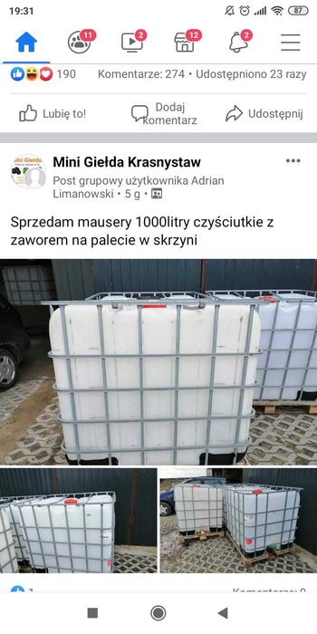 Mauzer 1000l na Zbiornik beczka na wode, Transport graris Szambo