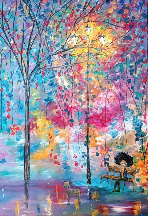 Óleo sobre tela, No Parque, original, dimensões 100cmx70cm