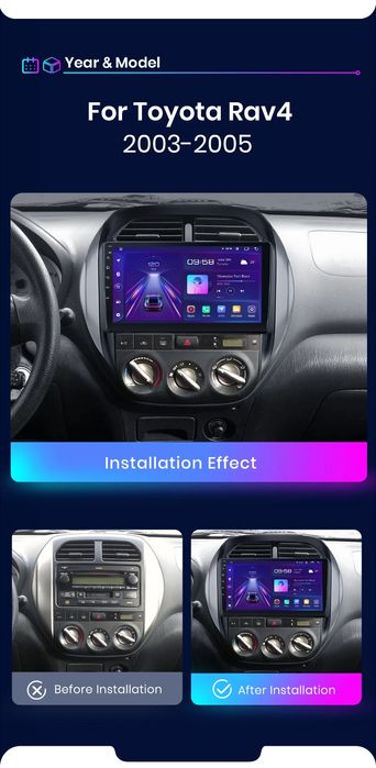 Rádio Android Carplay Wi-Fi Bluetooth RDS GPS Toyota Rav4 2003 a 2005