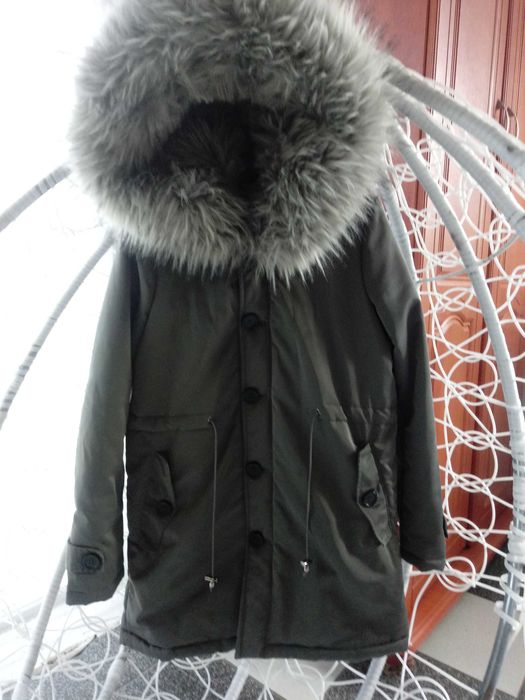 Kurtka parka szara kaptur futro r S/152/164