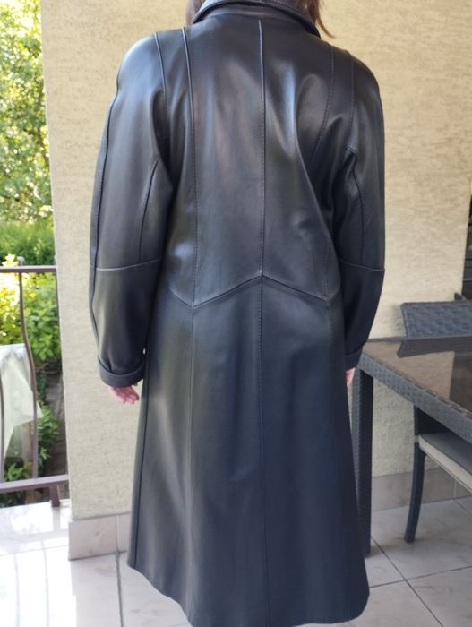 Płaszcz damski skórzany z podpinką i kapturem
