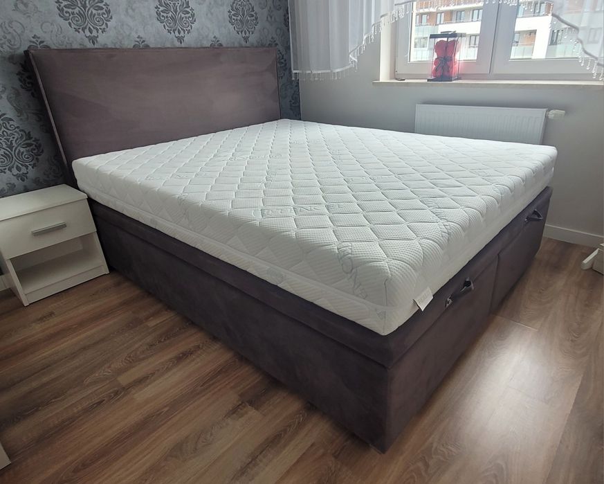 Solidne łóżko tapicerowane 160x200 | 2x Duży Pojemnik | Wysoki Zagłówek