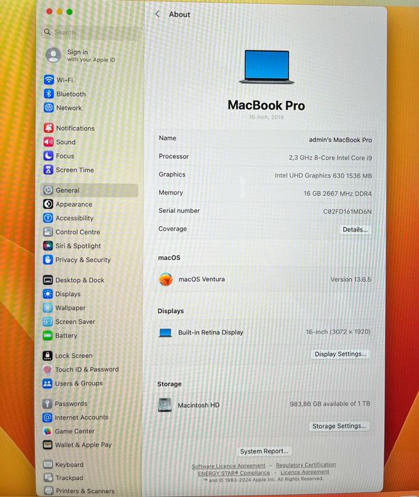 MacBook Pro 16" 16GB / 1TB / Intel Core i9