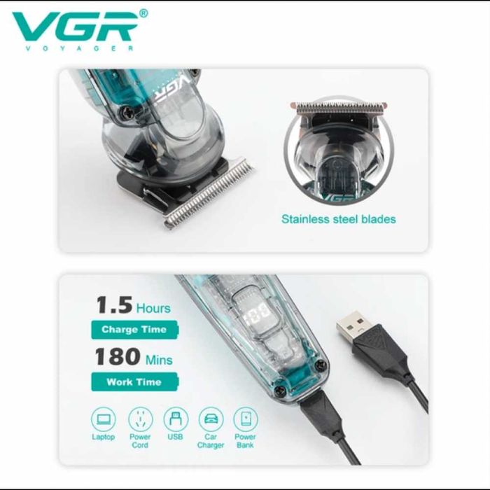 Бездротовий триммер для волосся з 5 насадками та USB, VGR V-949