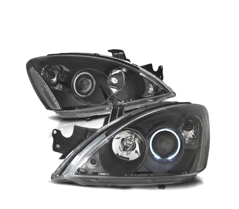 FARÓIS ANGEL EYES MITSUBISHI LANCER 7 04-07 BLACK PRETO