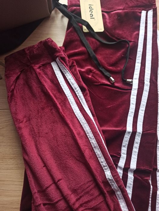 Spodnie dresowe damskie welur lampasy winko