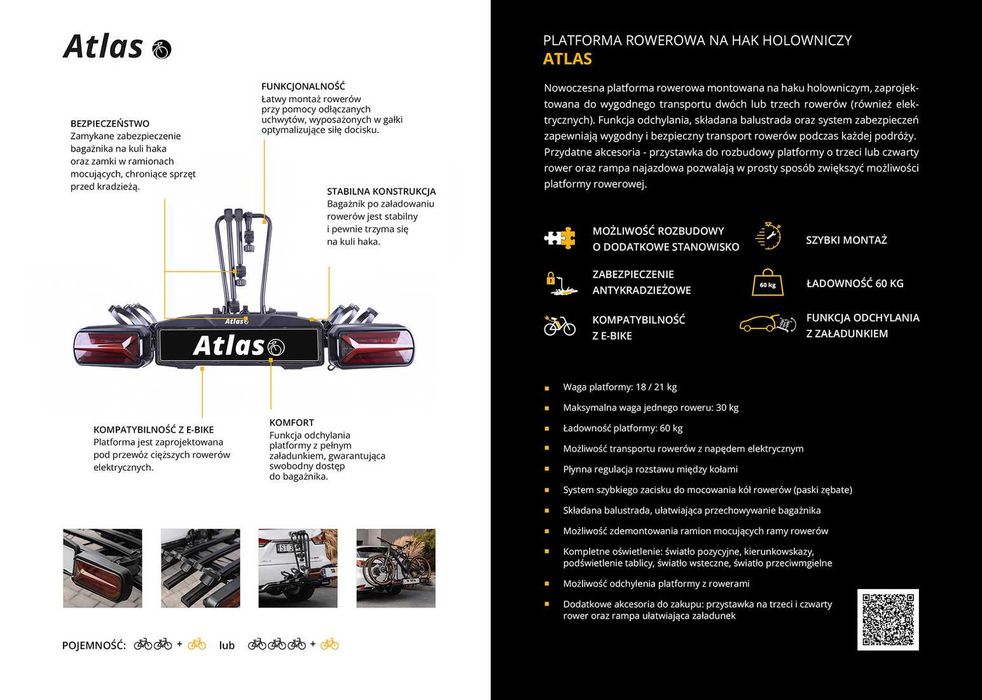 Atlas 3 - bagażnik na hak na 3 rowery 60 kg uchylany