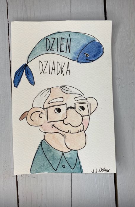 Kartka okolicznościowa dzień dziadka dziadków wędkarz ryba ryby boho