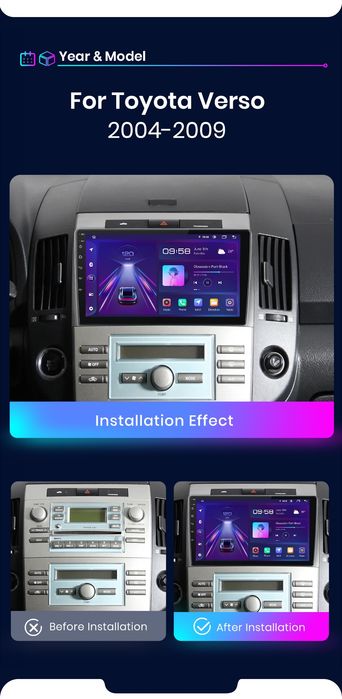 Rádio 9" Android Toyota Corolla Verso 2004-09 Carplay GPS wifi 2/32GB