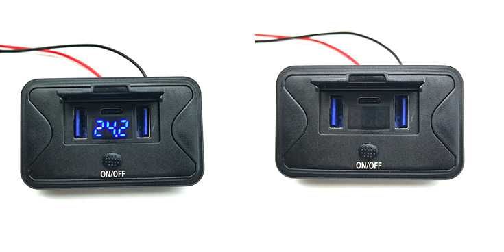 Накладная зарядка в авто, 2 USB + PD Type-C + Вольтметр, 12-24В QC 3.0