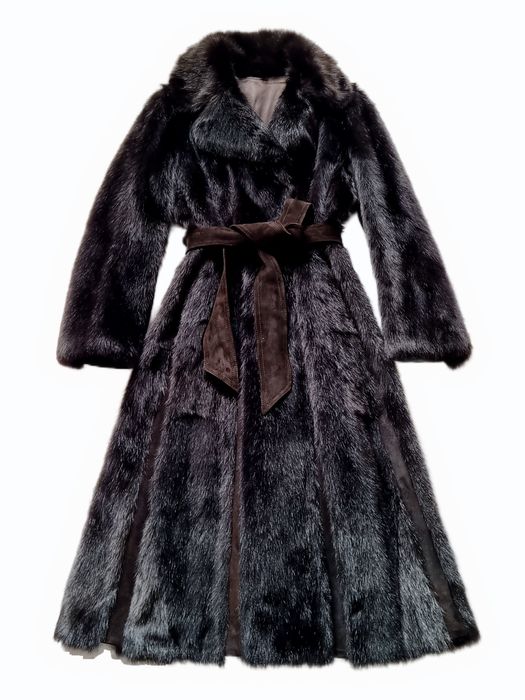 Розкішна шуба з натурального хутра ханорика та замші