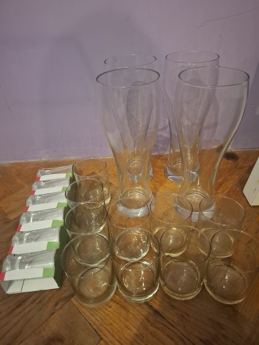 Zestaw szkła, 20 elementów: szklanki do piwa, kieliszki do wódki