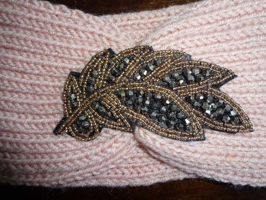 Sandrou Collection LUX ciepła opaska na uszy jasno różowa